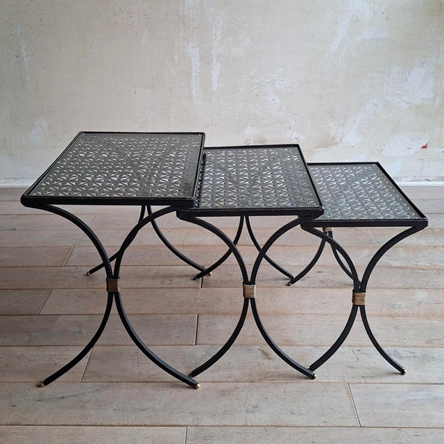 Black Wrought Iron Side Tables with Gilt Accents, 1950s, Set of 3 For Sale - Image 4 of 11