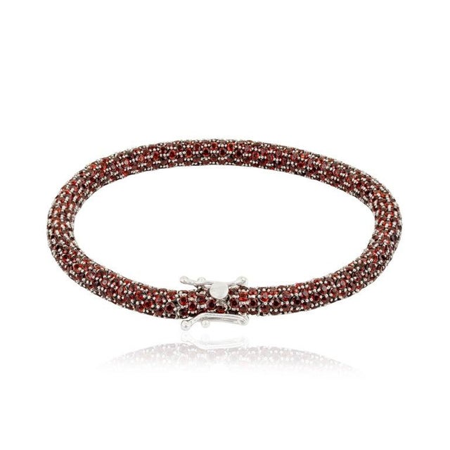 Gemstone Deep Red Garnet Mesh Bracelet in Sterling Silver For Sale - Image 7 of 12