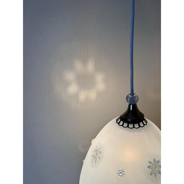 1960s Swedish Milk Glass Pendant with Floral Motif and Brass in the style of Harald Notini, 1960s For Sale - Image 5 of 18
