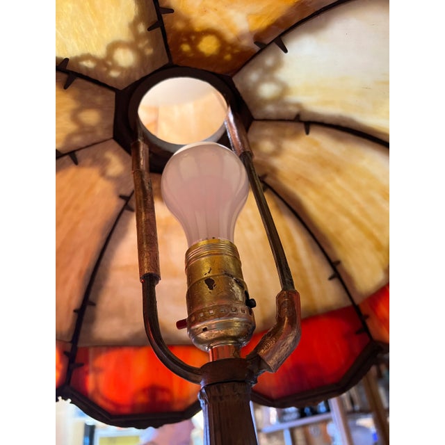 Tan Antique Bent Caramel, Red /Orange Slag Glass Table Lamp For Sale - Image 8 of 12