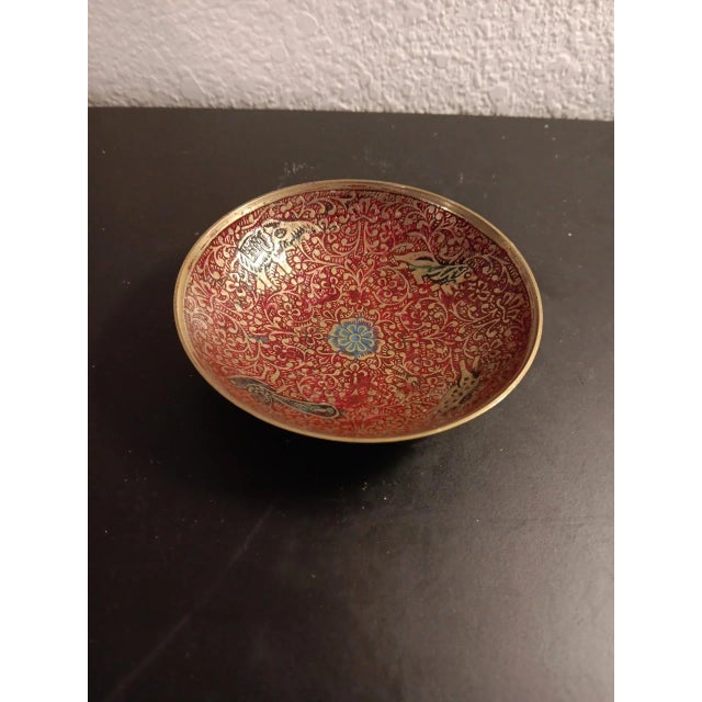 Vintage Judaica Art Brass Enamel Trinket Holder For Sale - Image 4 of 4