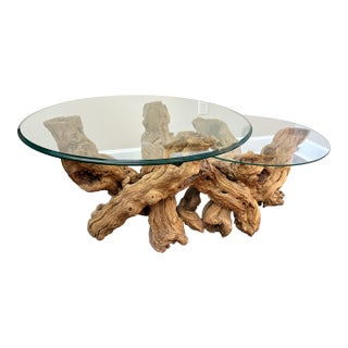 Organic Sculptural Grapevine Root Coffee Table, Studio Craft, Glass Top For Sale