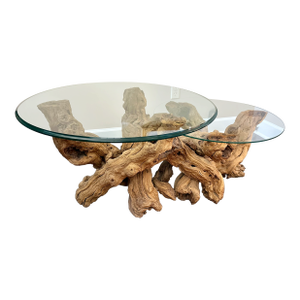Organic Sculptural Grapevine Root Coffee Table, Studio Craft, Glass Top