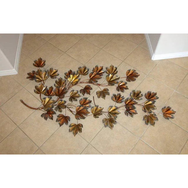 Modern Large C. Jere Style Brass Brutalist Leaf Wall Art Sculpture For Sale - Image 3 of 11