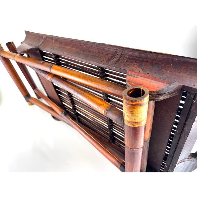 1960s Vintage Bamboo Campaign-Style Folding Tray Table With Woven Top For Sale - Image 14 of 14