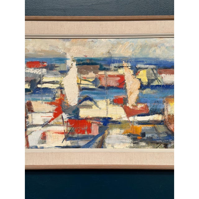 Abstract Harbour Motif, 1950s, Oil on Canvas, Framed For Sale - Image 4 of 16