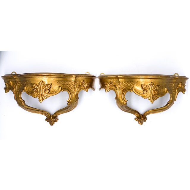 20th Century Florentine Italian Gold Gilt Resin Wall Sconces Shelves A Pair Chairish