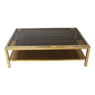 Coffee Table with Two Trays in Gold Chrome, 1970s For Sale