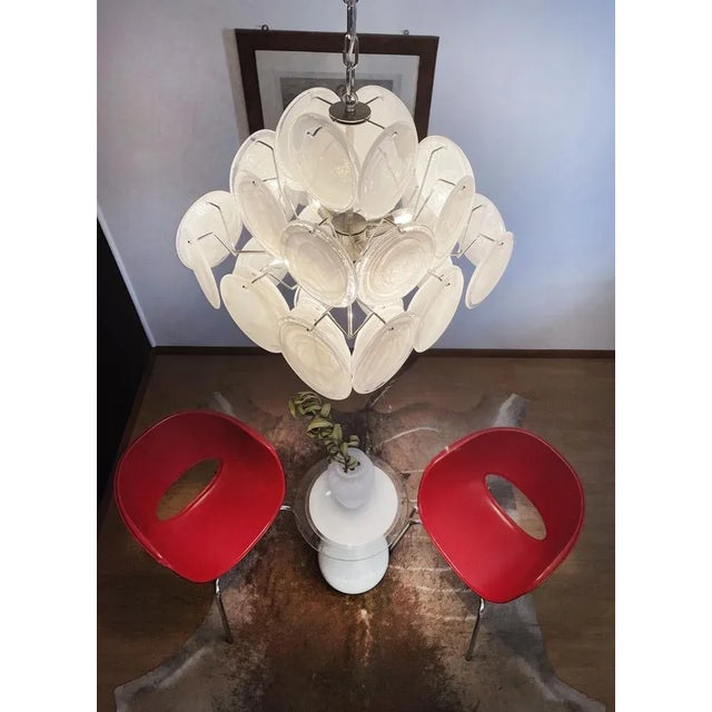 1970s Vintage Italian Murano Chandelier with 36 White Disks, 1979 For Sale - Image 5 of 18