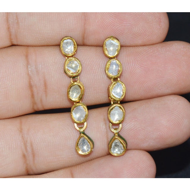 Estate 22k 18k Solid Gold 1.8cts Diamond Enamel Earrings, A Pair For Sale - Image 4 of 10