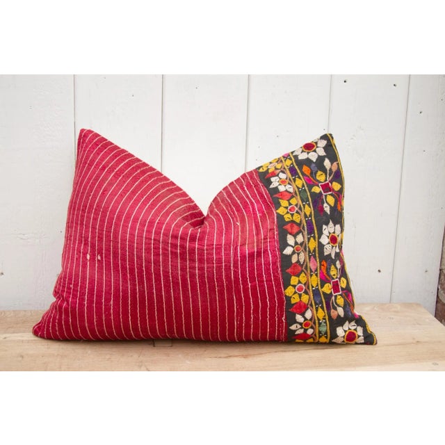 Hena Antique Mashru Tribal Lumbr Pillow For Sale - Image 9 of 9