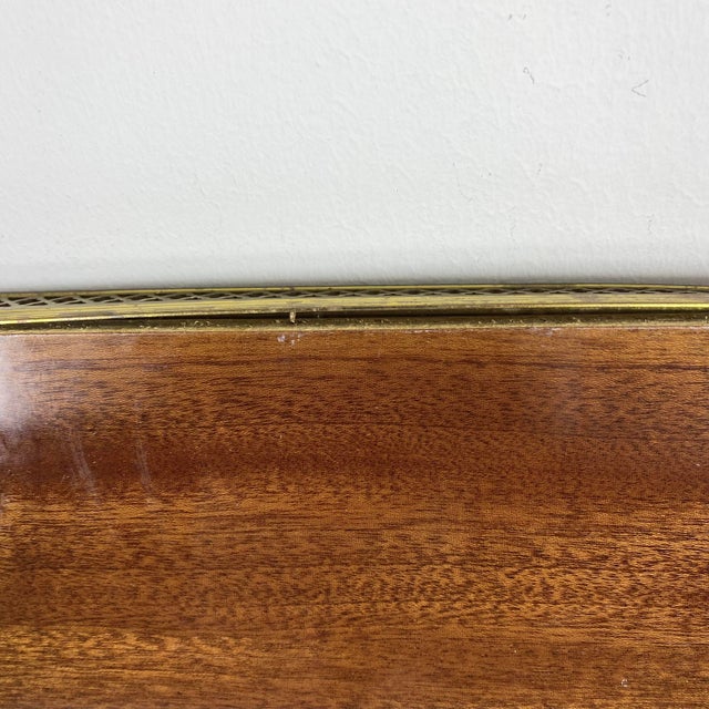 Vintage Italian Wood Marquetry Tray Sorrento Inlaid Brass Edge Handles For Sale - Image 11 of 12