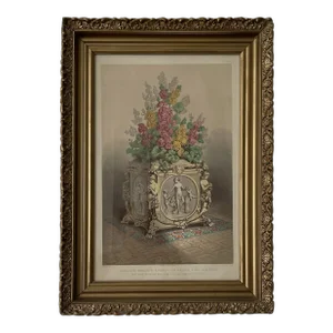 Antique English Victorian Still Life Lithograph Print Circa 1852