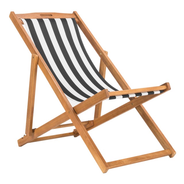 Transitional Loren Foldable Sling Chair in Natural & Black & White - a Pair For Sale - Image 3 of 11