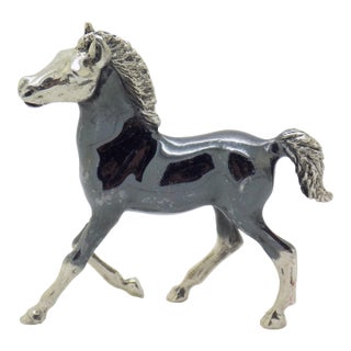 Vintage Italian Handmade Genuine Sterling Silver 925 Darkened Horse Large Figurine For Sale