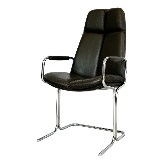 Vintage Cantilever Armchair in Chrome and Leather by Tim Bates for Pieff, 1970s For Sale