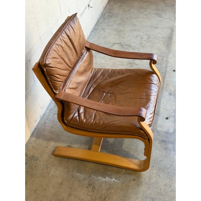 In Style of Åke Fribytter Brown Leather Lounge Chair Swedish Mid-Century Modern 1970s For Sale In Los Angeles - Image 6 of 12