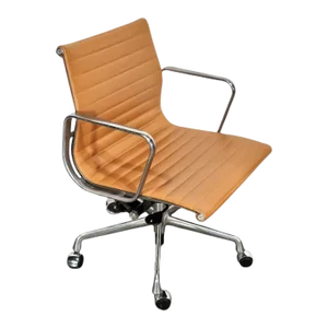 1980s Mid-Century Herman Miller Eames Aluminum Group Pumkin Leather Management Chair