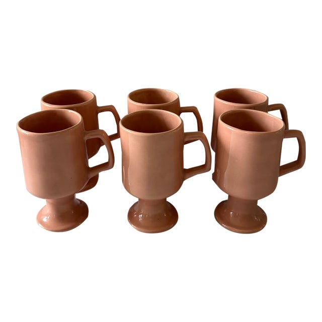 Set of 6 Vintage Peach Pedestal Coffee Mugs For Sale