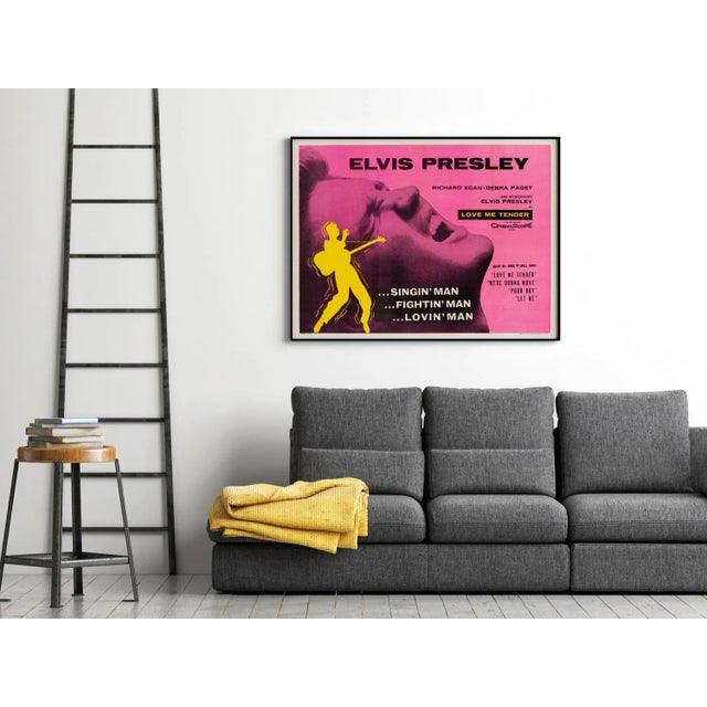 Mid-Century Modern Elvis Presley "Love Me Tender" Original Vintage British Quad Movie Poster, 1956 For Sale - Image 3 of 4