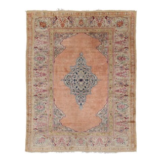 Antique Persian Tabriz in Pink with Geometric Medallion & Florals - Rug & Kilim For Sale