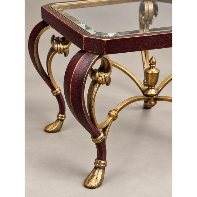 Late 20th Century Title: Pair of Vintage Oxblood and Antique Gold Beveled-Glass End Tables For Sale - Image 5 of 6