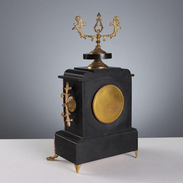 Metal Marble & Gilt Clock with Candleholders, Set of 3 For Sale - Image 7 of 14