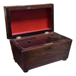 Antique 19th C English Regency Rosewood Tea Caddy Box