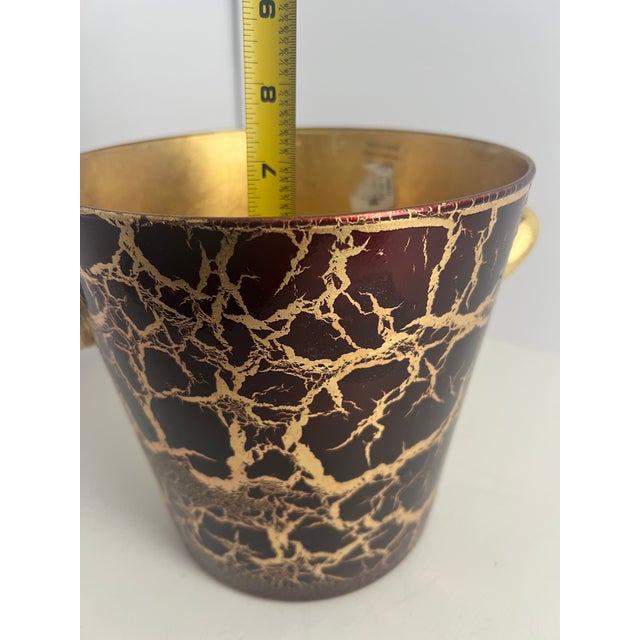 Vintage Italian Wine Red & Gold Splatter Ice Bucket, Hollywood Regency Glass Barware, Burgundy 24k Gold Decor Neiman Marcus Style For Sale - Image 16 of 17