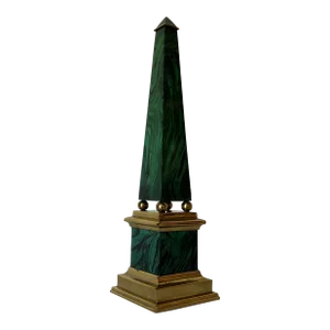 Vintage Faux Malachite Enameled Brass Obelisk