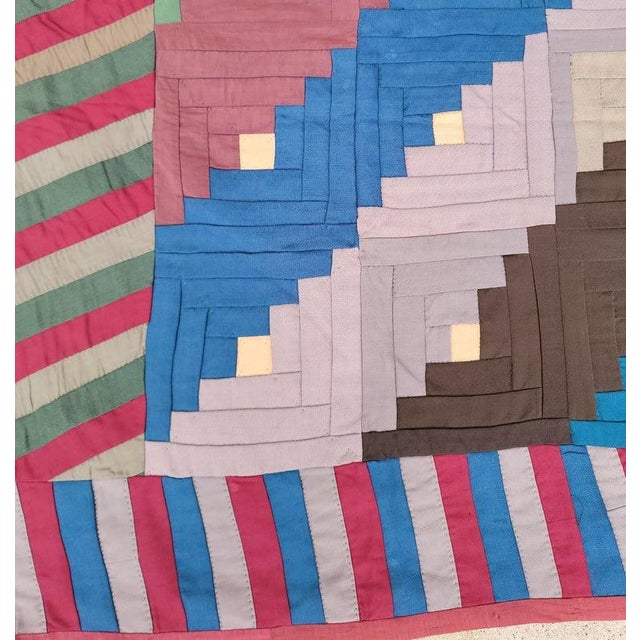 19thc Wool Log Cabin Quilt From Pennsylvania For Sale - Image 4 of 6