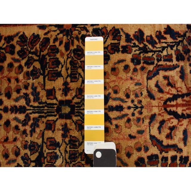 Traditional 1900 2'x3' Faded Gold Antique Mohojaran Sarouk Mat Hand Knotted All Wool Oriental Rug For Sale - Image 3 of 6