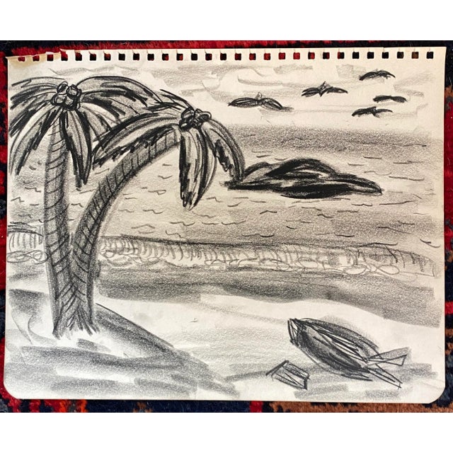 1950s tropical drawing by artist Virginia Spencer from a group of California works. Unsigned.