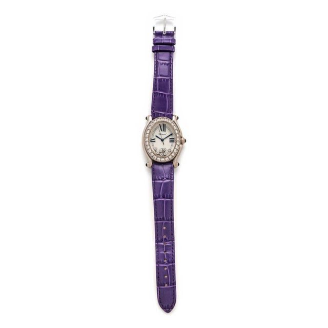 Chopard Happy Sport Floating Diamond & Diamond Bezel Purple Leather Strap Watch For Sale - Image 12 of 14