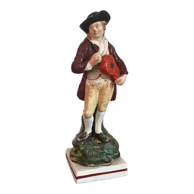 Antique Early 19th Century English George III Staffordshire Pearlware Figure of a Musician Playing the Hurdy-Gurdy 1800 For Sale