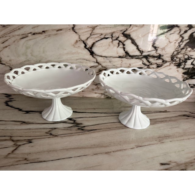 American 1950s Milk Glass Footed Centerpiece, Pair For Sale - Image 3 of 6