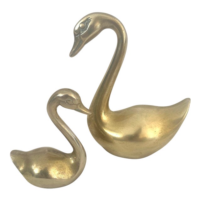 MCM Pair of Brass Swans For Sale