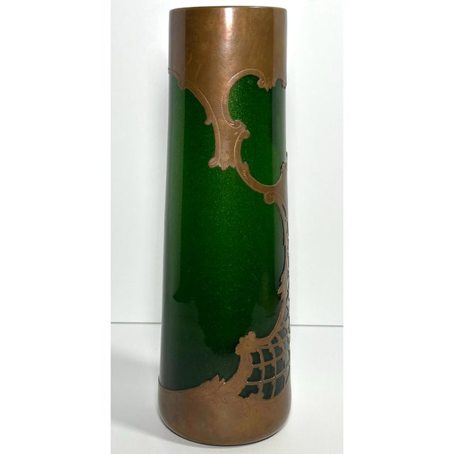 Loetz Loetz Green Aventurine Art Glass Vase: Copper Overlay, c. 1900 For Sale - Image 4 of 10