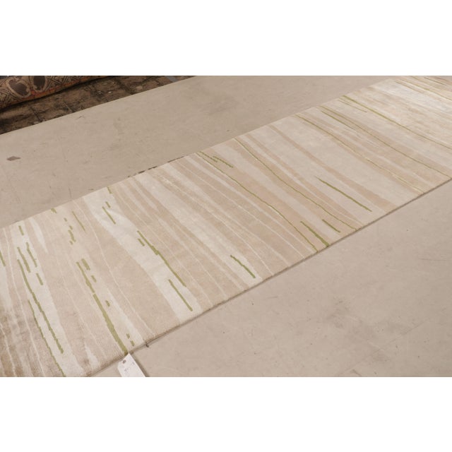 2010s Rug & Kilim’s Modern Geometric Striped Beige-Brown Cream and Green Silk For Sale - Image 5 of 10