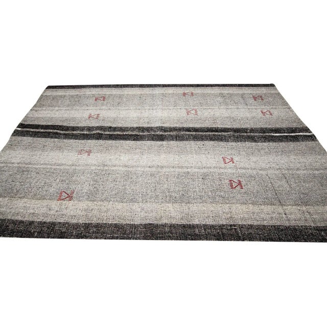 Gray & Black Vintage Kilim Rug For Sale - Image 4 of 7