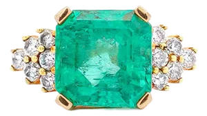 5 Ct Colombian Emerald and Diamond Cluster Side 14k Gold Ring, Size 7