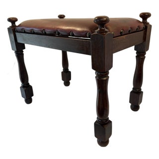 English Bench With Faux Leather Seat For Sale