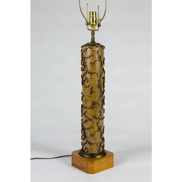 Vintage Wallpaper Printing Roller as Table Lamp For Sale - Image 4 of 13