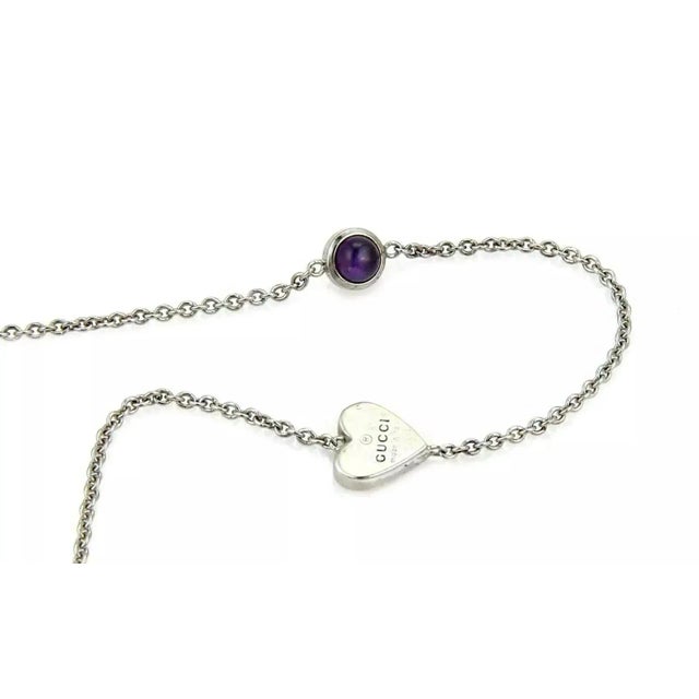 Contemporary Gucci Amethyst Sterling Silver Hearts & Dots Long Chain Necklace For Sale - Image 3 of 6