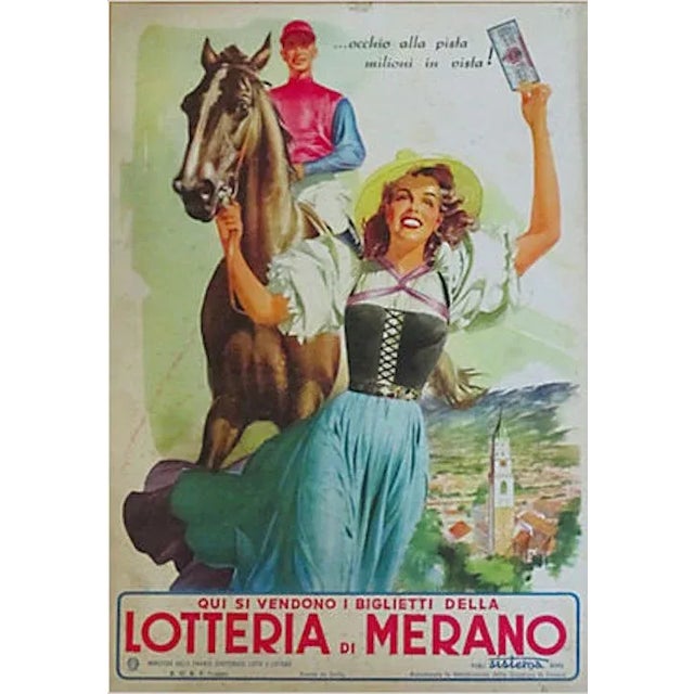 Italian 1930s Lottery Ad with Horse For Sale