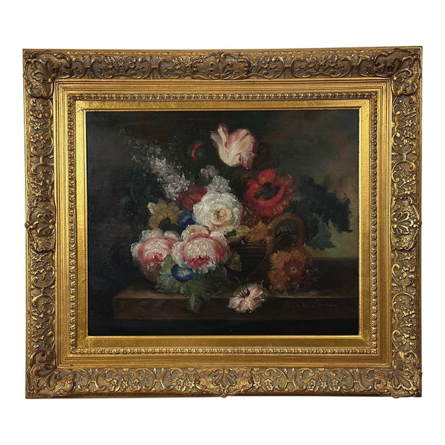 Vintage Continental Dutch Style Floral Still Life, Signed (Oil/Acrylic on Canvas) For Sale
