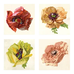 Pignier, Flowerhead, Unframed Artwork - Set Of 4