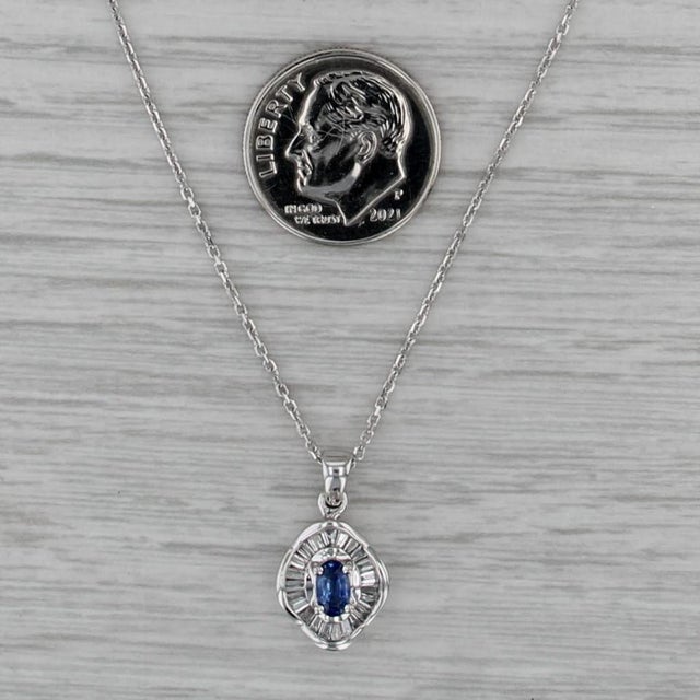 2010s 0.68ctw Sapphire Diamond Halo Pendant Necklace 14k White Gold 18" Cable Chain For Sale - Image 5 of 6