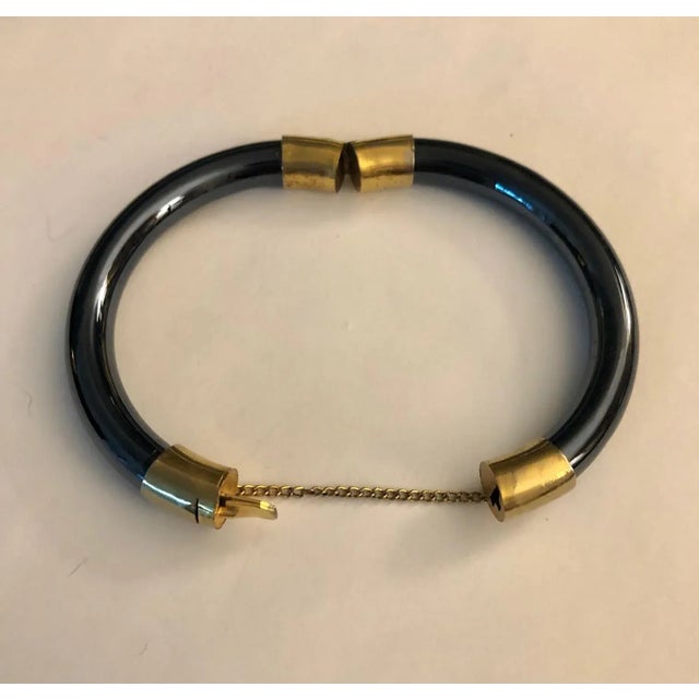 Mid-Century Modern Mid 20th Century Dark Slate Nacy Blue Iridescent Hinged Bangle For Sale - Image 3 of 9