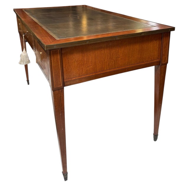Antique Directoire Style Bronze Mounted Leather Top Writing Table Desk For Sale In Los Angeles - Image 6 of 7